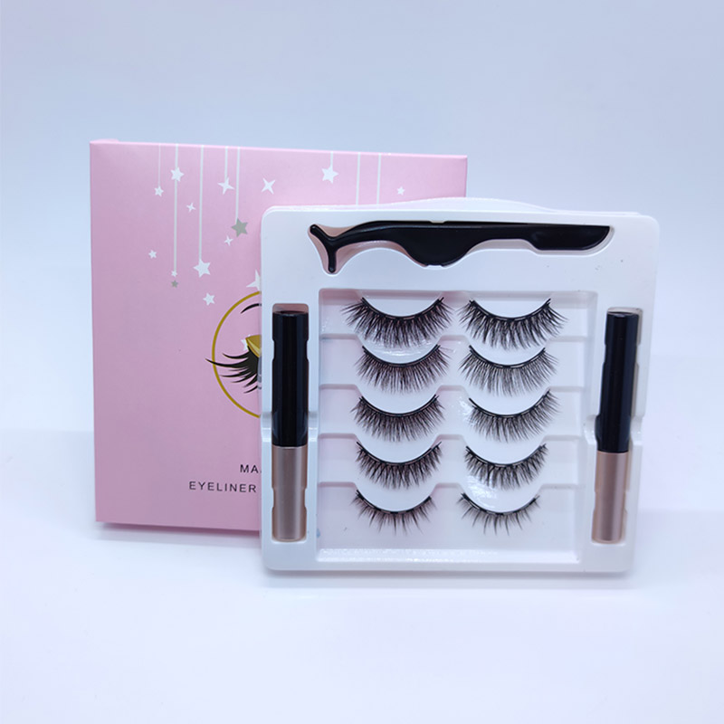 Glitrende magnetisk øyenvippesett med eyelinersett 5 par med 5 forskjellige sminkeutseende vipper